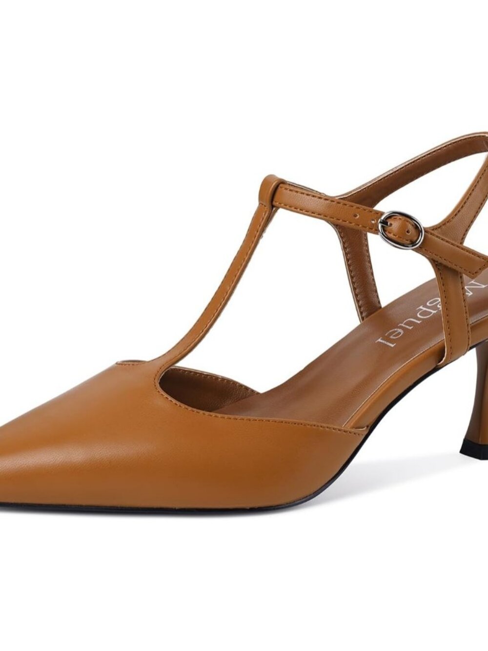 Women's Brown PU Kitten Heels Slingback Heels Dressy Pumps Ankle Strap